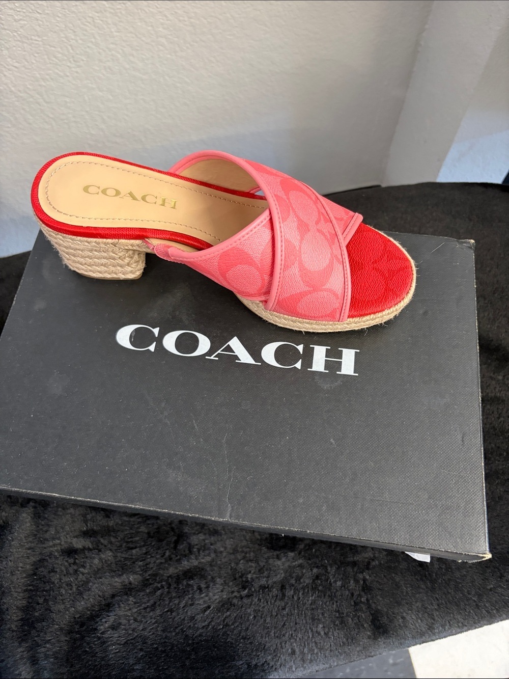 Coach Pink and Red Logo Espadrille Mule